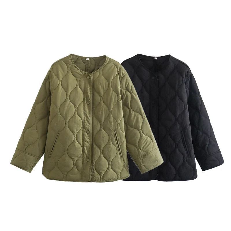 Damen Steppjacke Longline mit Oversize‑Silhouette und Druckknopfverschluss Drune