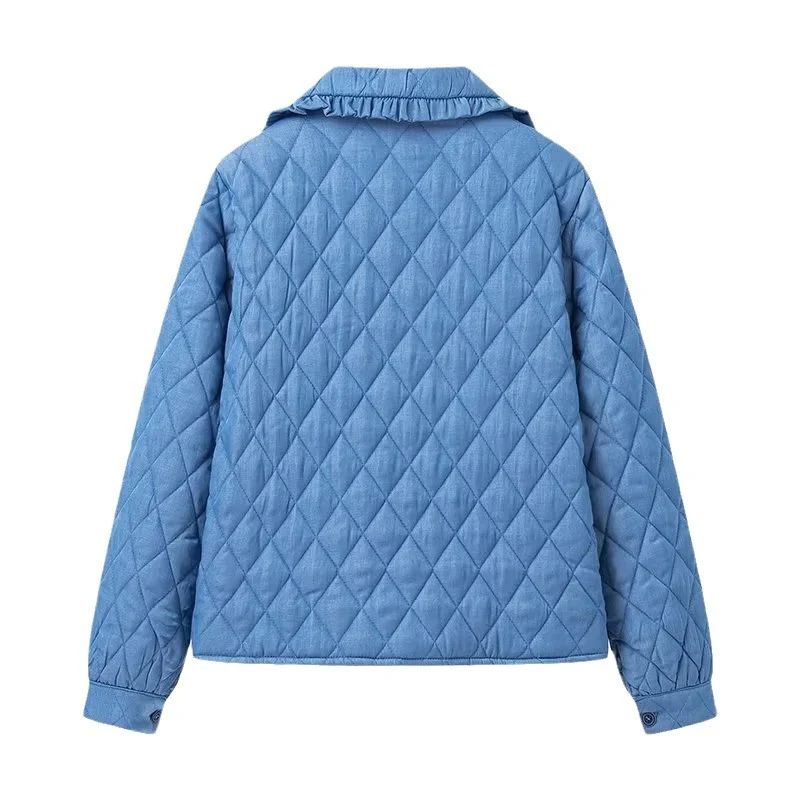 Damen Steppjacke im Vintage‑Look mit Rüschenkragen und Bindebändern Drune