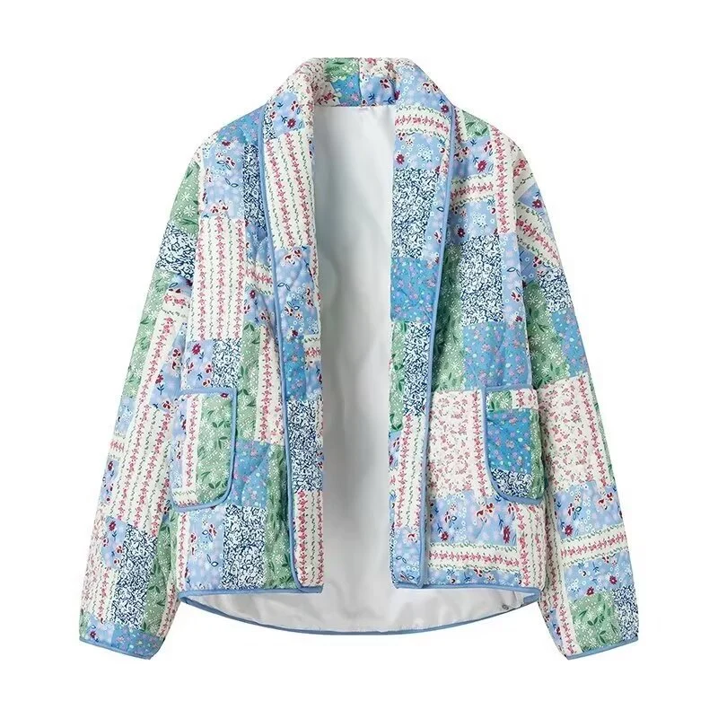 Damen Steppjacke im Patchwork-Quiltstil mit Schalkragen und aufgesetzten Taschen Drune