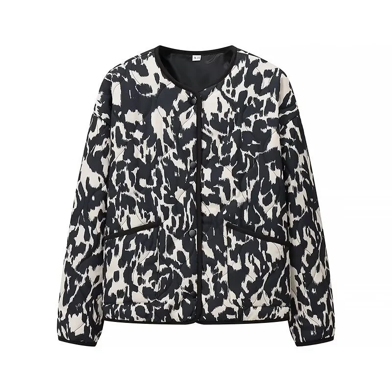 Damen Steppjacke im Oversize-Boxy-Schnitt mit rundem Halsausschnitt und abstraktem Animal-Print Drune