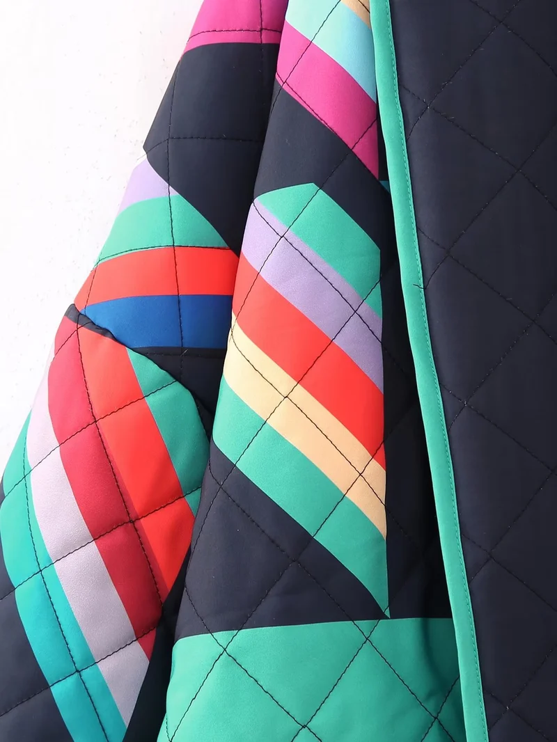 Damen Stepp-Kimonojacke mit geometrischem Colorblock-Print und offener Front Drune