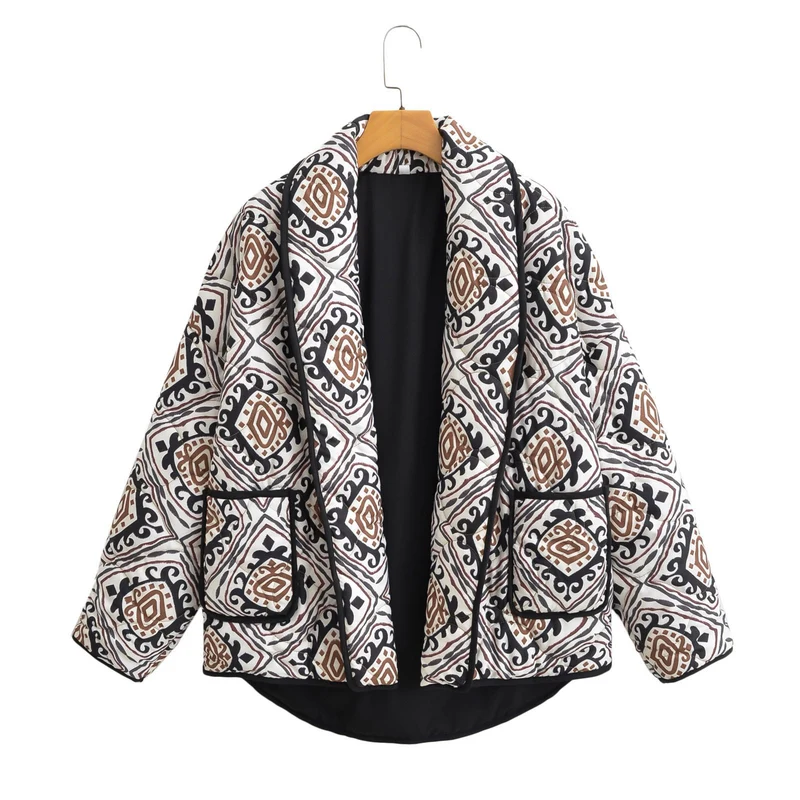 Damen Stepp-Kimono-Jacke mit Taillengürtel und Ethno-Muster