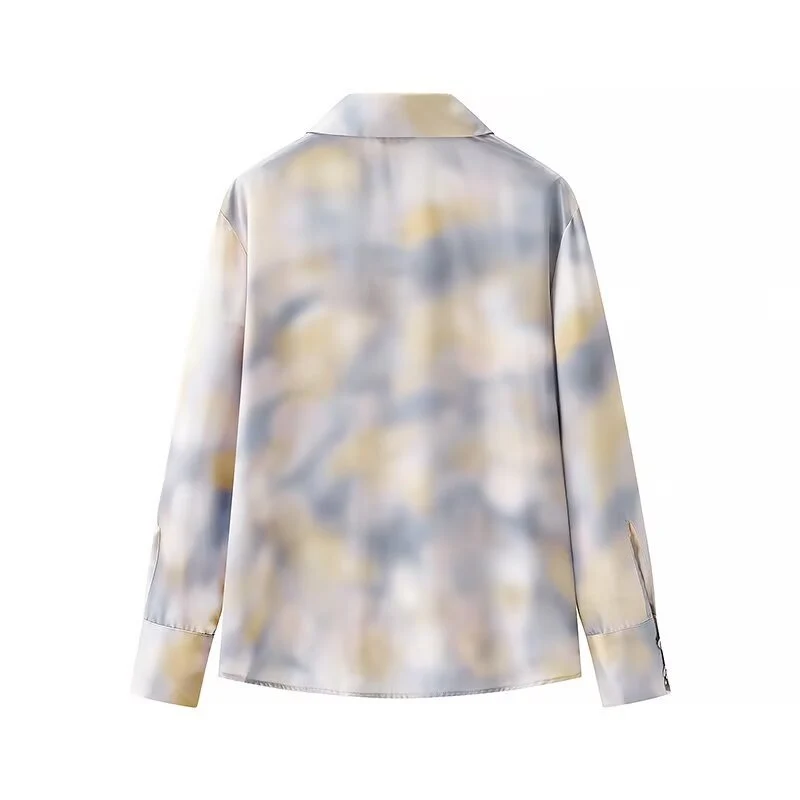 Damen Seidiges Zweiteiliges Blusen- und Midirock-Set mit A-Linienrock und abstraktem Aquarellprint Drune