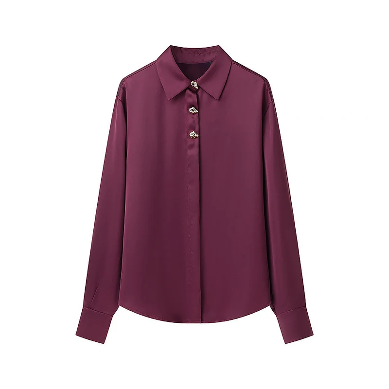 Damen Seidenoptik-Bluse mit Schmuckknöpfen und Hemdkragen Drune