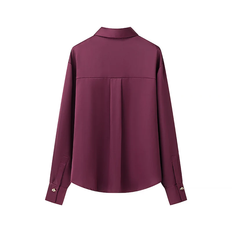 Damen Seidenoptik-Bluse mit Schmuckknöpfen und Hemdkragen Drune