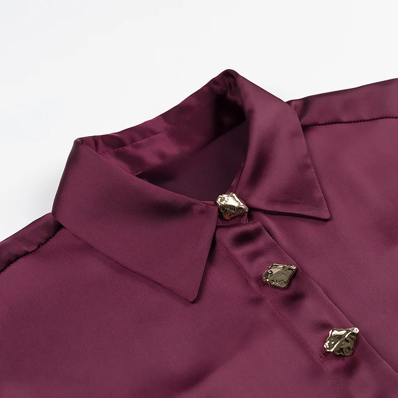 Damen Seidenoptik-Bluse mit Schmuckknöpfen und Hemdkragen Drune