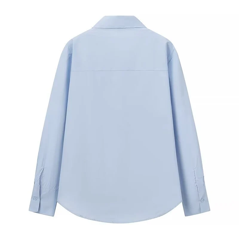 Damen Rüschen-Hemdbluse mit Kentkragen und lockerer Passform Drune