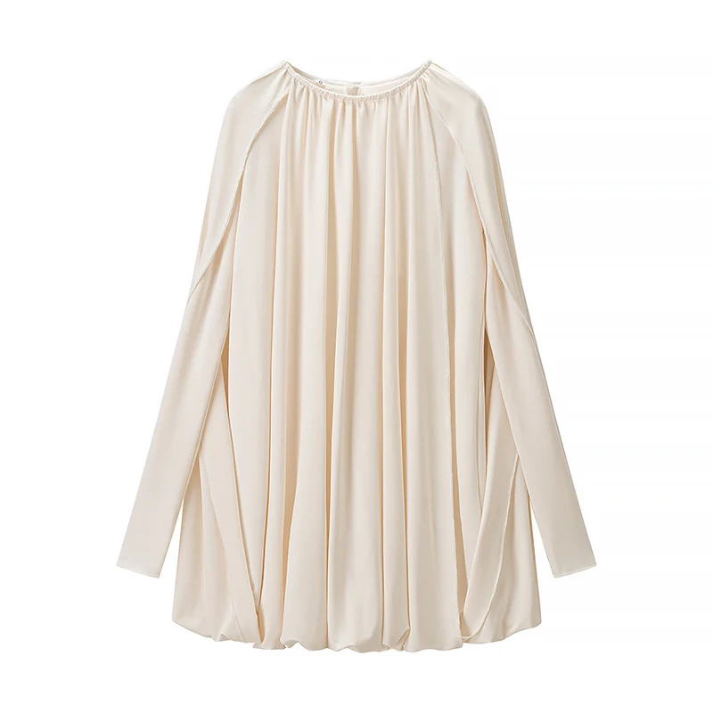 Damen Plissiertes Cocktail-Minikleid mit langen eng anliegenden Ärmeln und balloniertem Saum Drune