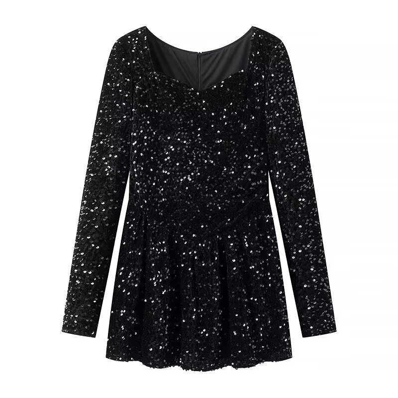 Damen Paillettenbesetztes Samt‑Minikleid mit schmeichelnder Korsage und ausgestelltem Rock Drune