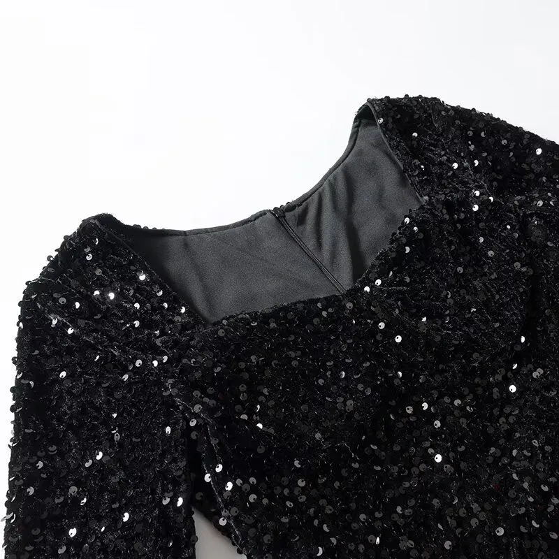 Damen Paillettenbesetztes Samt‑Minikleid mit schmeichelnder Korsage und ausgestelltem Rock Drune