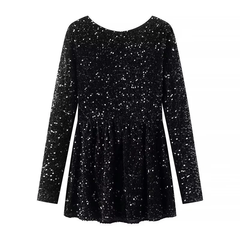 Damen Paillettenbesetztes Samt‑Minikleid mit schmeichelnder Korsage und ausgestelltem Rock Drune
