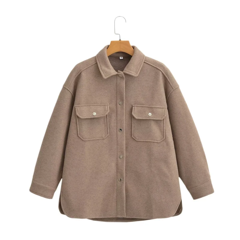 Damen Oversized Teddy-Hemdjacke mit Druckknopfverschlüssen und aufgesetzten Brusttaschen Drune