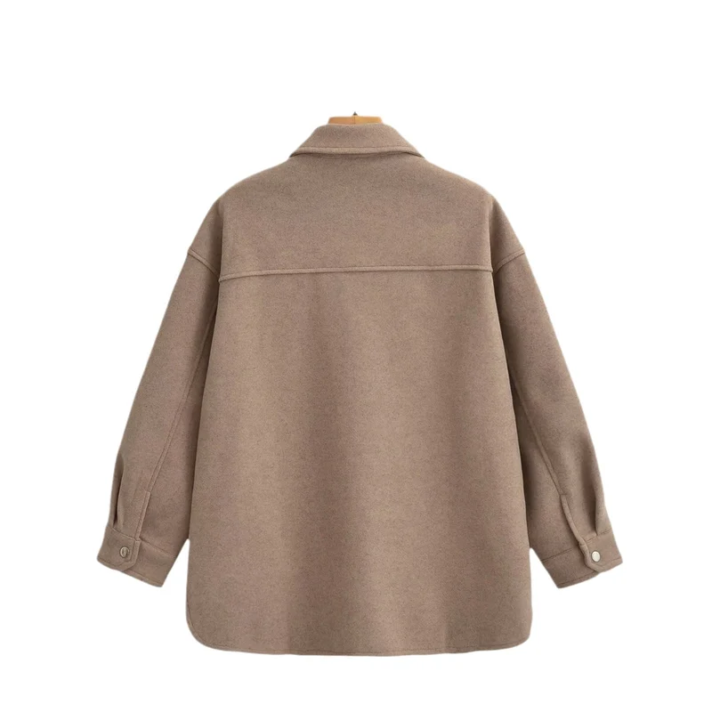 Damen Oversized Teddy-Hemdjacke mit Druckknopfverschlüssen und aufgesetzten Brusttaschen Drune