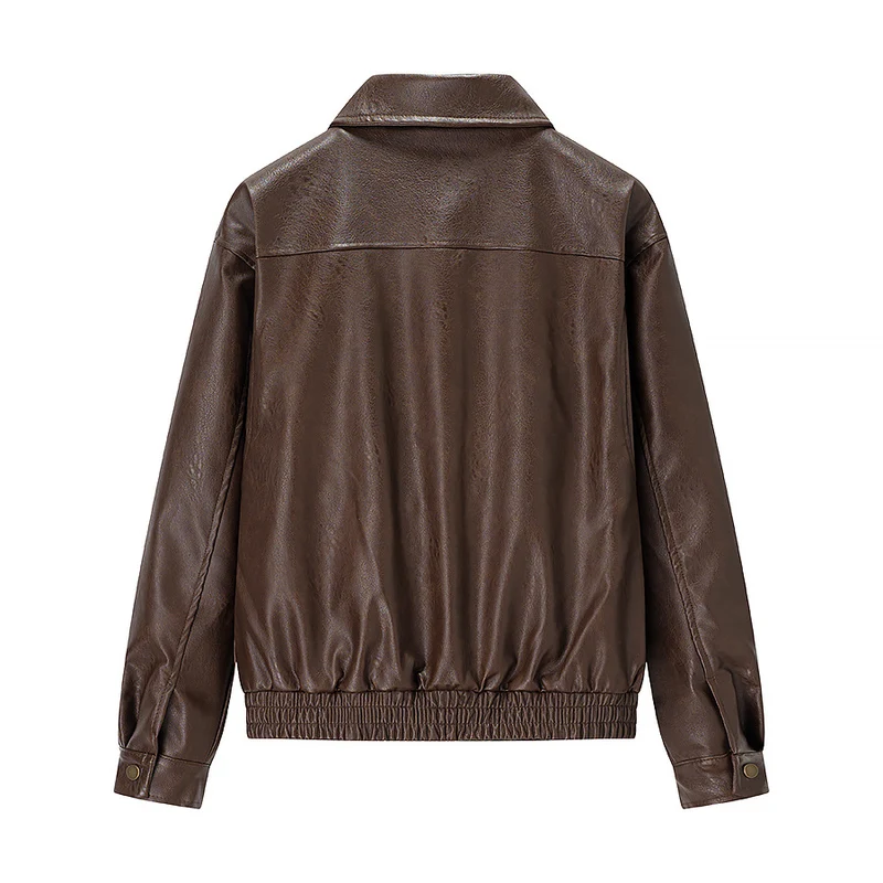 Damen Oversized-Kunstlederblouson mit Hemdkragen, aufgesetzten Pattentaschen und verdeckter Reißverschlussleiste Drune