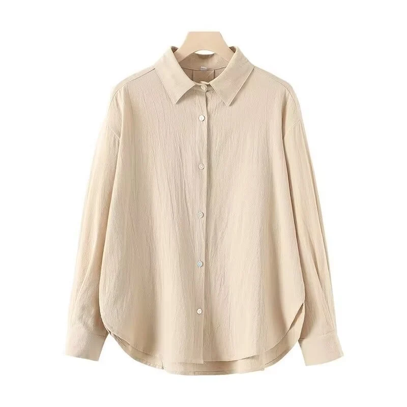 Damen Oversized Hemdbluse aus leichtem Crêpe mit abgerundetem Saum und klassischem Kragen Drune