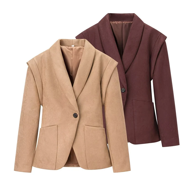 Damen Oversize-Veloursblazer mit Schalkragen, Ein-Knopf‑Verschluss und aufgesetzten Taschen Drune