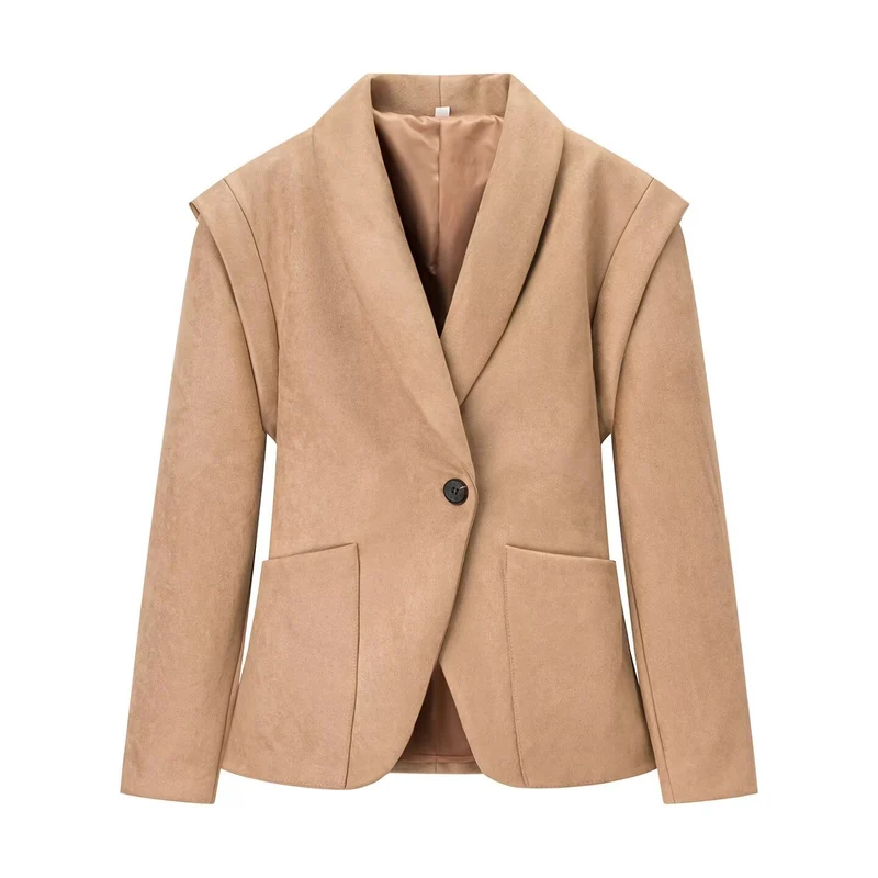Damen Oversize-Veloursblazer mit Schalkragen, Ein-Knopf‑Verschluss und aufgesetzten Taschen Drune