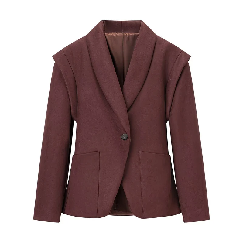 Damen Oversize-Veloursblazer mit Schalkragen, Ein-Knopf‑Verschluss und aufgesetzten Taschen Drune