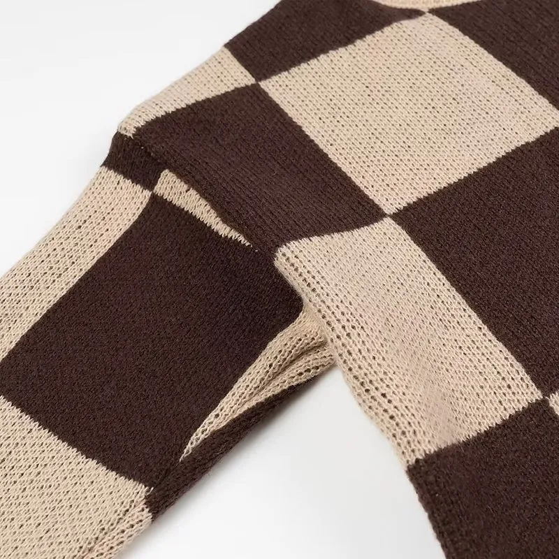 Damen Oversize-Strickpullover mit großem Karo‑Muster und geripptem Saum Drune