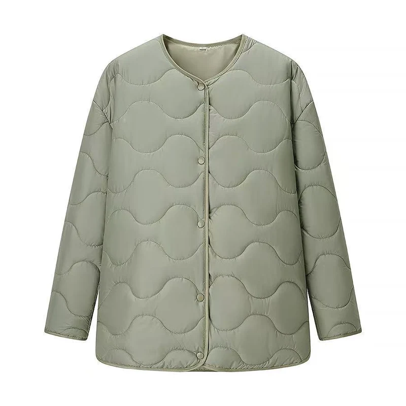 Damen Oversize-Steppjacke ohne Kragen mit Druckknopfverschluss und abgerundetem Saum Drune