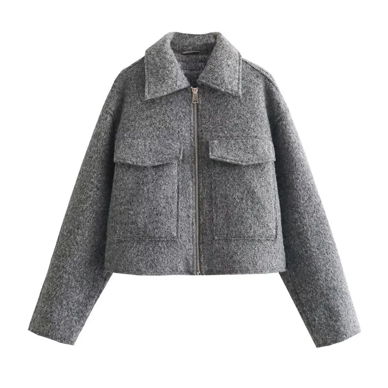Damen Oversize-Shacket aus Wollmix mit Reißverschluss und aufgesetzten Pattentaschen Drune