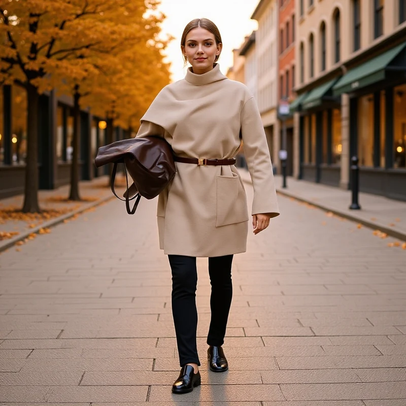 Damen Oversize-Mantel mit Stehkragen, asymmetrischem Überwurf und aufgesetzter Tasche Drune