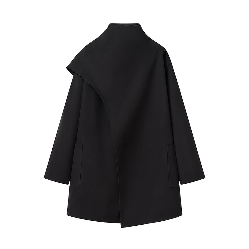 Damen Oversize-Mantel mit Stehkragen, asymmetrischem Überwurf und aufgesetzter Tasche Drune