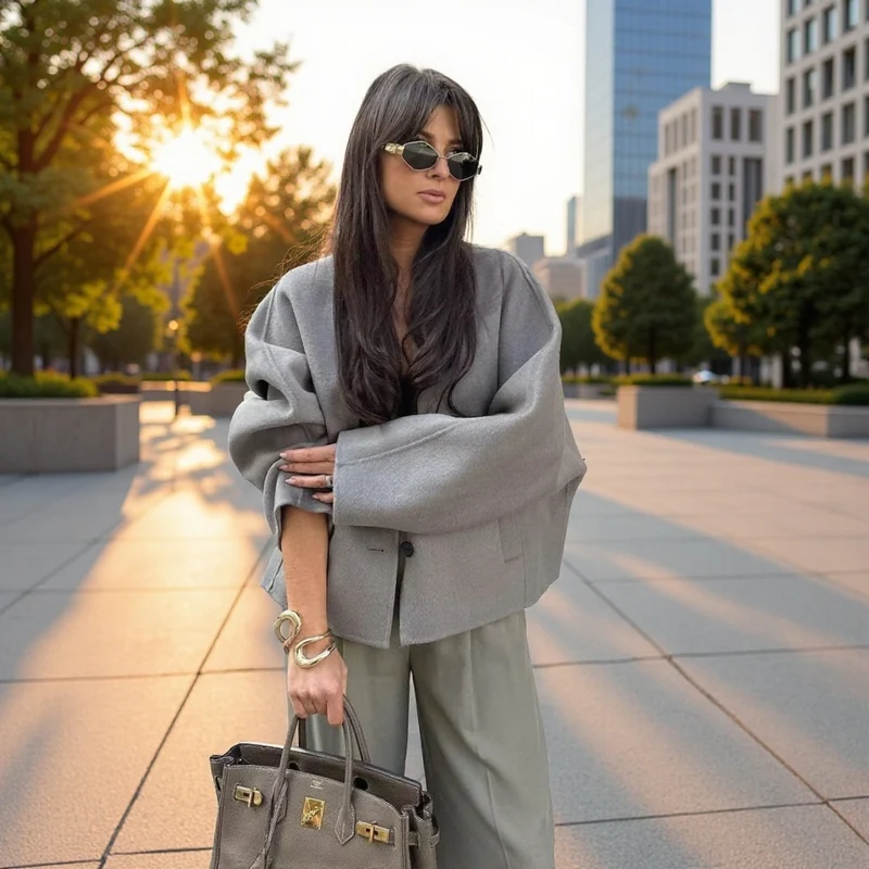 Damen Oversize‑Kurzjacke aus Wollmix mit kastiger Silhouette und Ballonärmeln Drune