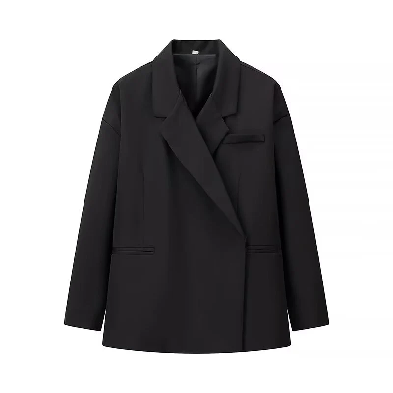 Damen Oversize-Kastenblazer mit schlichten Leistentaschen und weitem Revers Drune