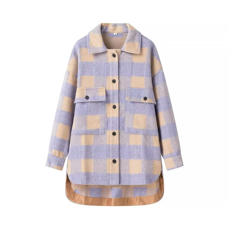 Damen Oversize-Karo‑Teddyjacke mit verlängertem Rückenteil und aufgesetzten Brusttaschen Drune