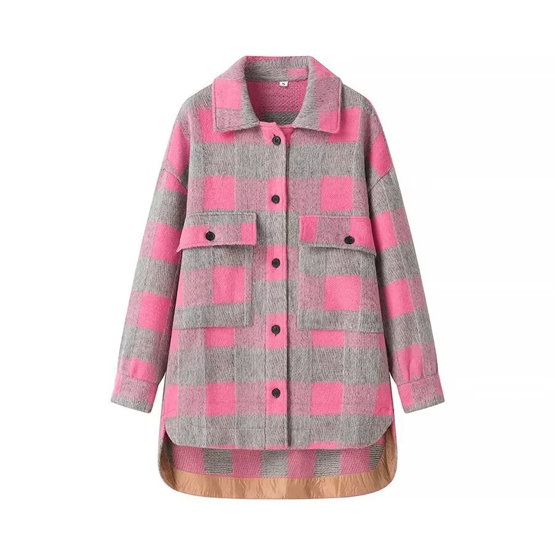 Damen Oversize-Karo‑Teddyjacke mit verlängertem Rückenteil und aufgesetzten Brusttaschen Drune
