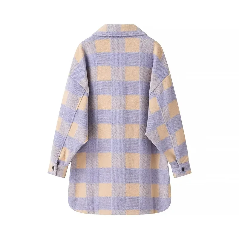 Damen Oversize-Karo-Shacket mit aufgesetzten Brusttaschen und runder Saumlinie Drune