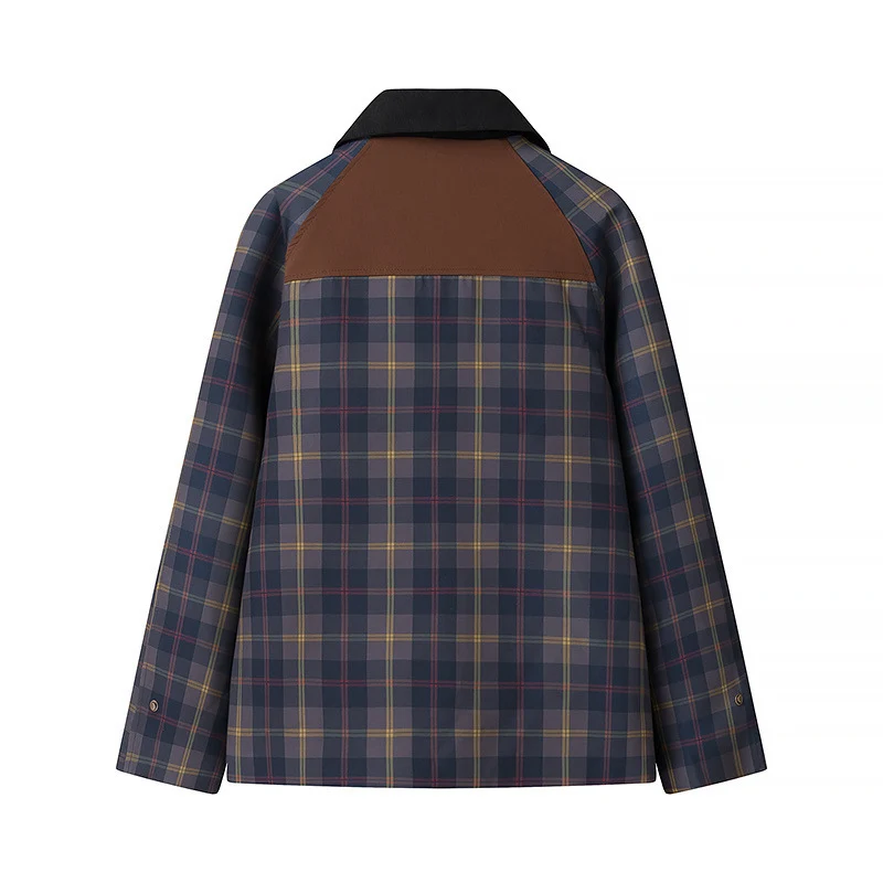 Damen Oversize-Karo-Fieldjacke mit Wachsfinish und Zweifachverschluss Drune