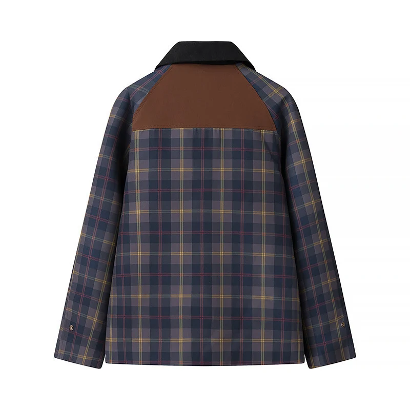 Damen Oversize-Karo-Fieldjacke mit Wachsfinish und Zweifachverschluss Drune