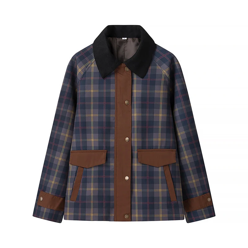 Damen Oversize-Karo-Fieldjacke mit Wachsfinish und Zweifachverschluss Drune