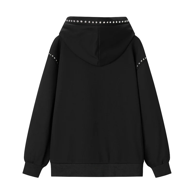 Damen Oversize-Kapuzenpullover mit Nietenbesatz und geripptem Saum Drune