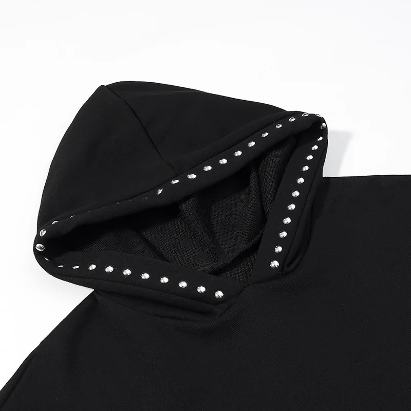 Damen Oversize-Kapuzenpullover mit Nietenbesatz und geripptem Saum Drune
