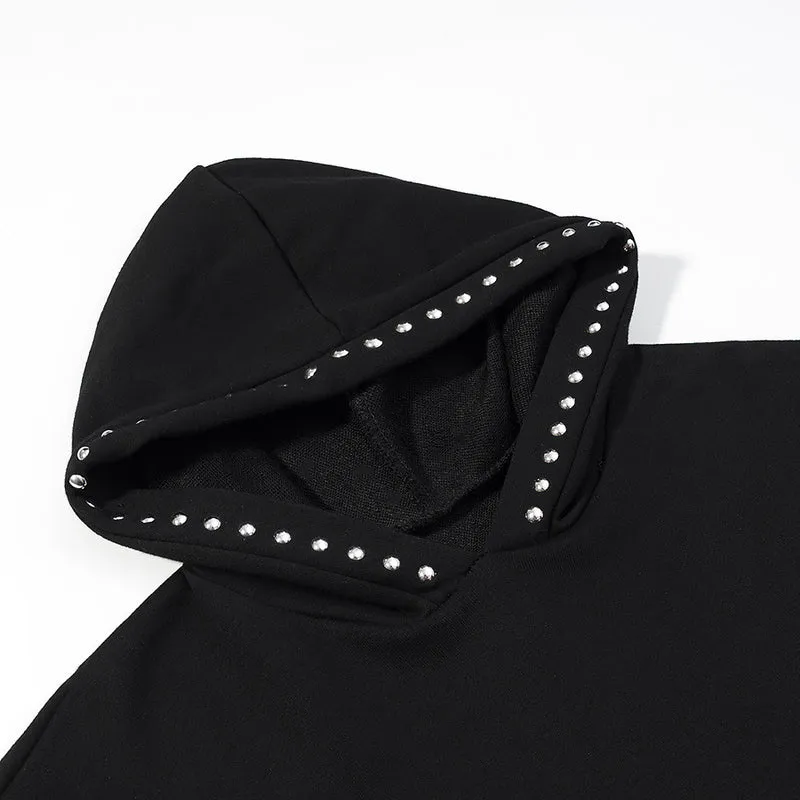 Damen Oversize-Kapuzenpullover mit Nietenbesatz und Ballonärmeln Drune