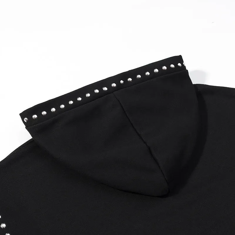 Damen Oversize-Kapuzenpullover mit Nietenbesatz und Ballonärmeln Drune
