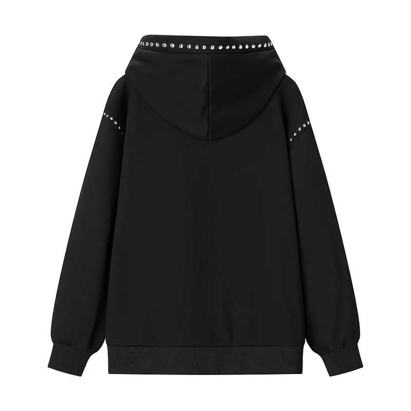 Damen Oversize-Kapuzenpullover mit Nietenbesatz und Ballonärmeln Drune
