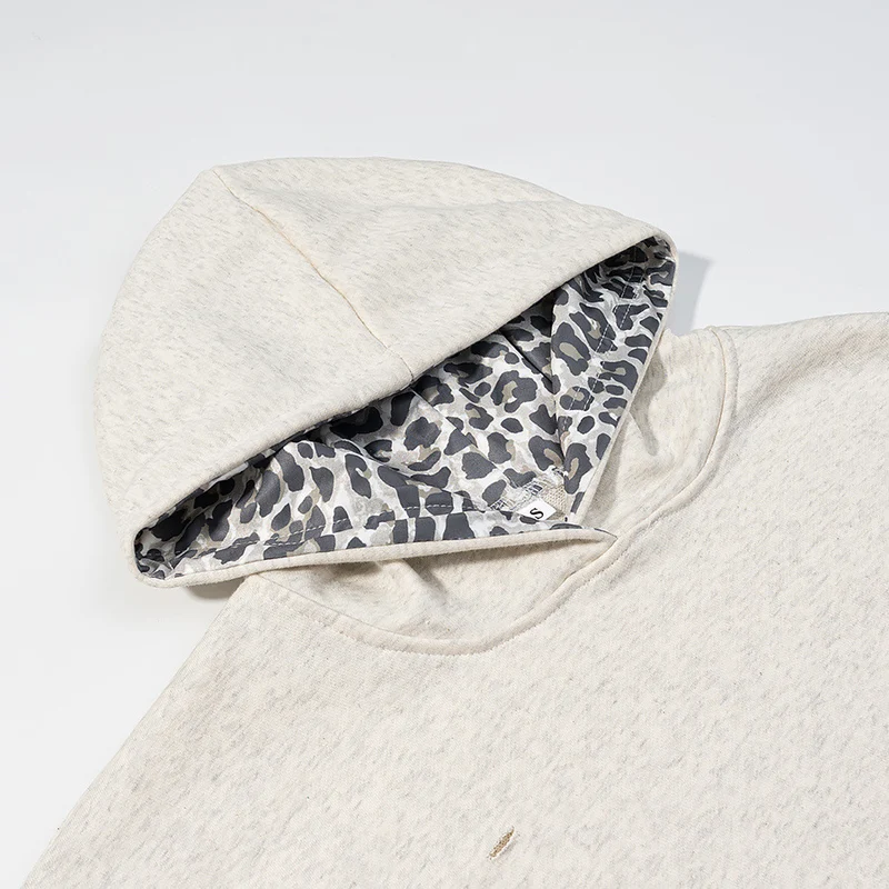 Damen Oversize‑Kapuzenpullover mit Leo‑Futter, Used‑Details und Kängurutasche Drune