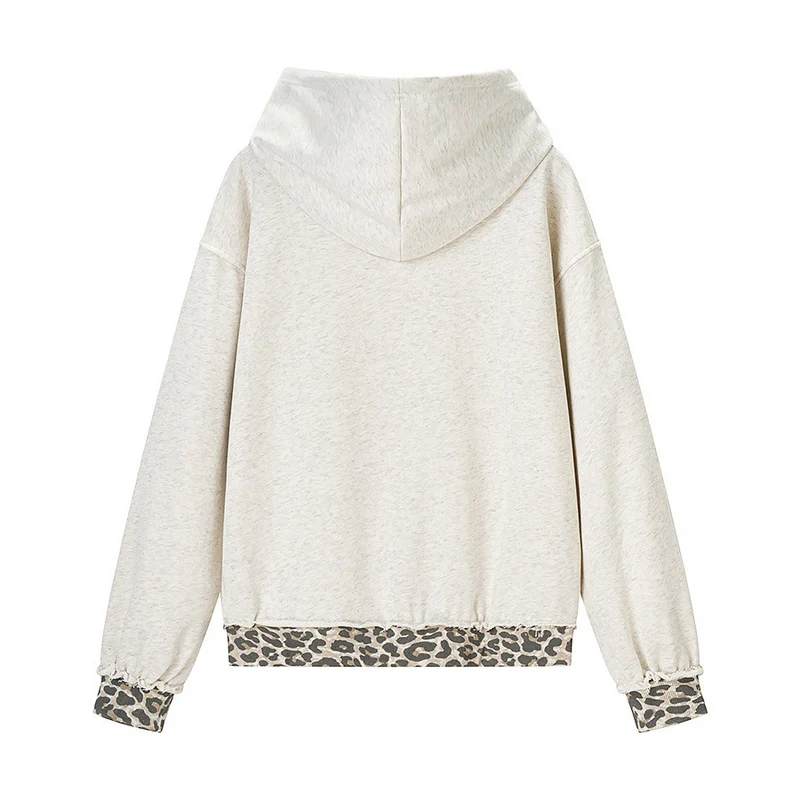 Damen Oversize‑Kapuzenpullover mit Leo‑Futter, Used‑Details und Kängurutasche Drune