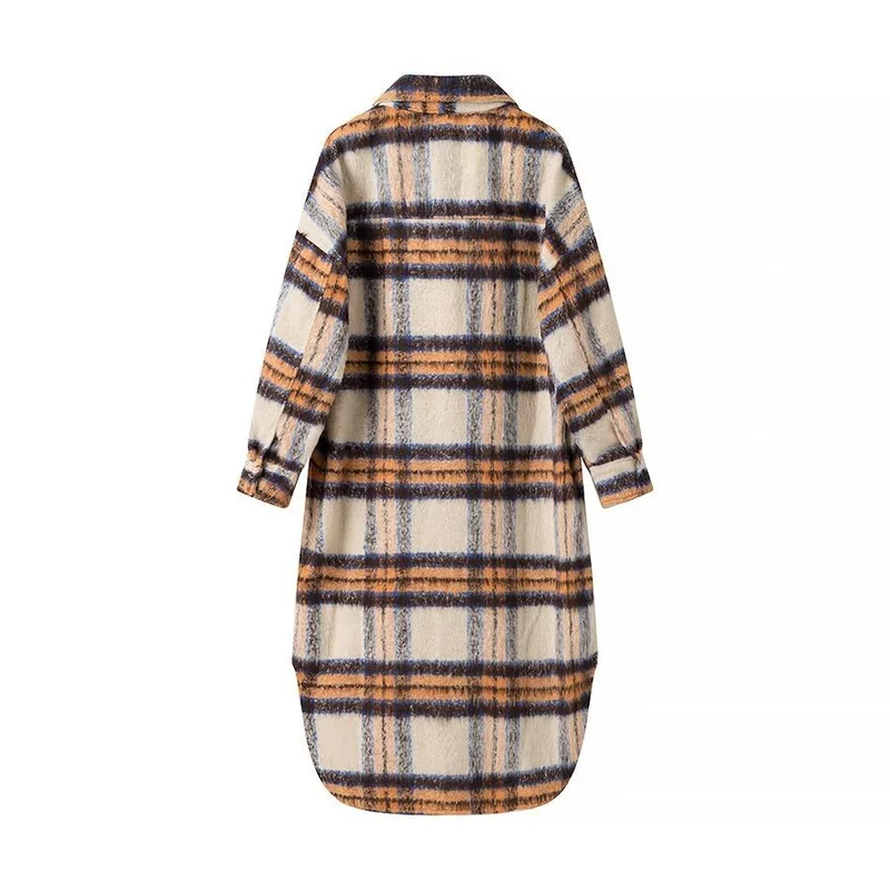 Damen Oversize-Hemdkleid-Mantel aus Wollmix mit Karomuster Drune