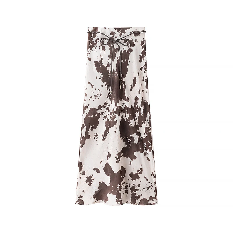 Damen Oversize-Hemdbluse mit Kuhflecken-Print, verdeckter Knopfleiste und weitem Schnitt Drune