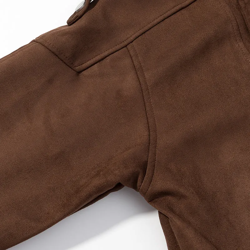 Damen Oversize-Bomberjacke im Velourslook mit hohem Stehkragen und Taillengürtel Drune