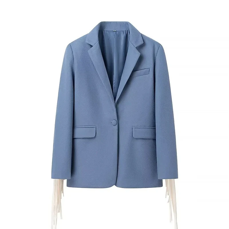Damen Oversize-Blazer mit langen Fransen und Ziernähten Drune