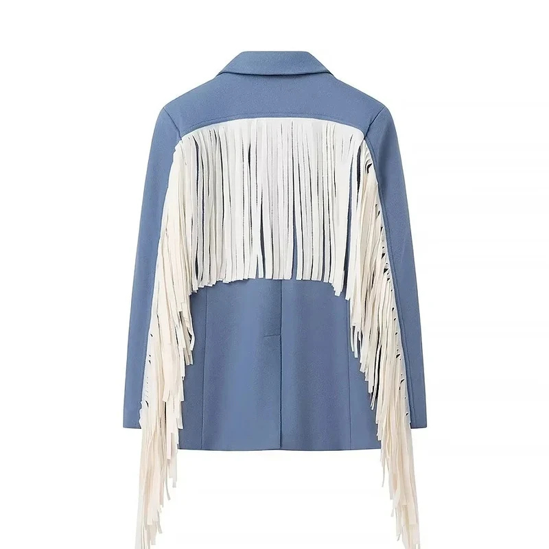 Damen Oversize-Blazer mit langen Fransen und Ziernähten Drune