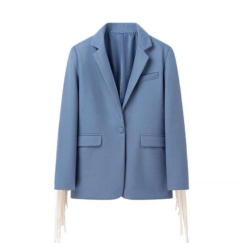 Damen Oversize-Blazer mit langen Fransen und Ziernähten Drune