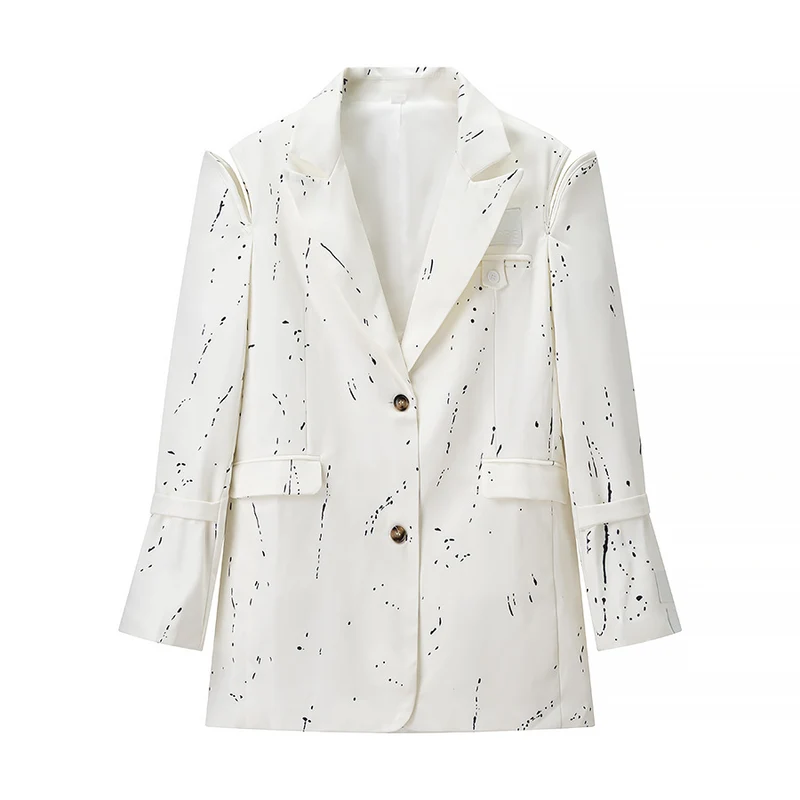 Damen Oversize-Blazer mit Cut-Out-Schultern und Paint‑Splatter‑Optik Drune