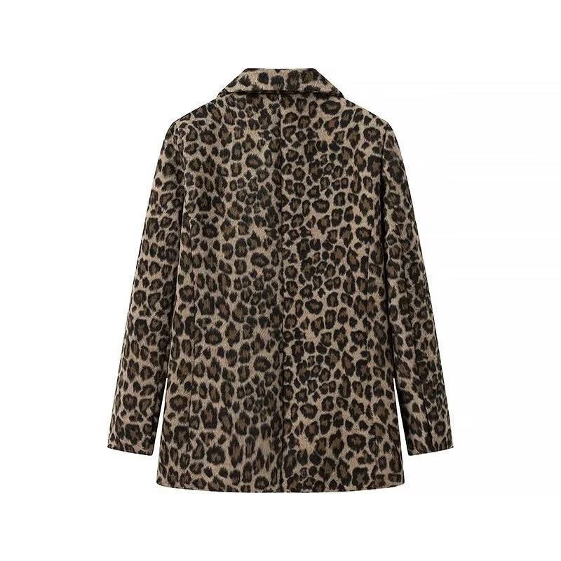 Damen Oversize‑Blazer im Leopardenprint mit Reverskragen und Pattentaschen Drune